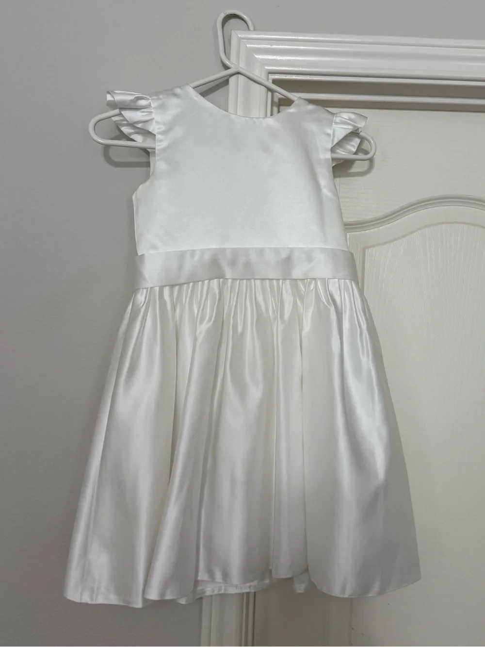 White Satin A Line Flower Girl Communion Dress - Youth Size 8